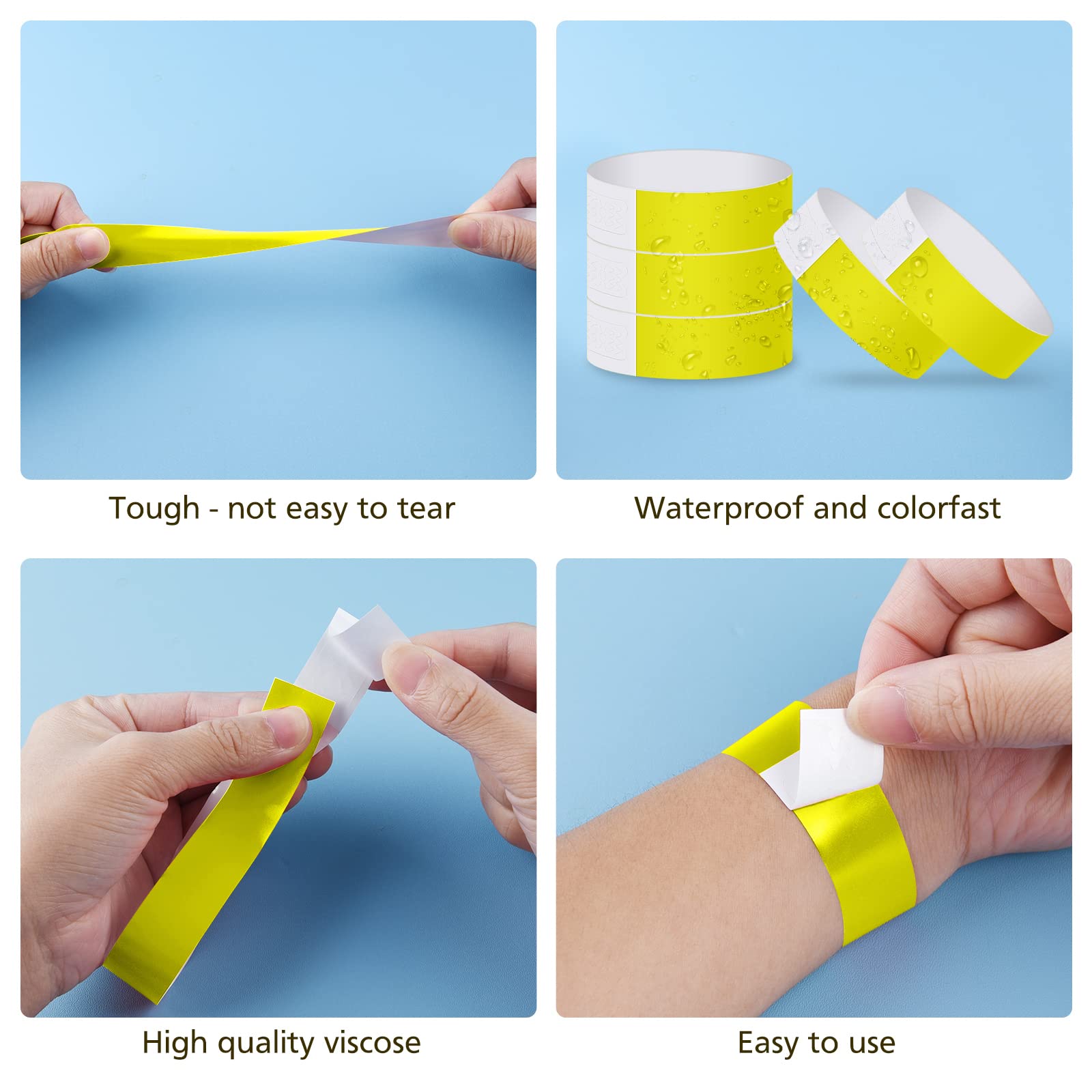 ASTARON Pulseras para eventos 400 piezas Pulseras de papel de neón para eventos Pulseras de fiesta amarillas Brazaletes a granel Pulseras de papel impermeables Pulseras para clubes Concierto