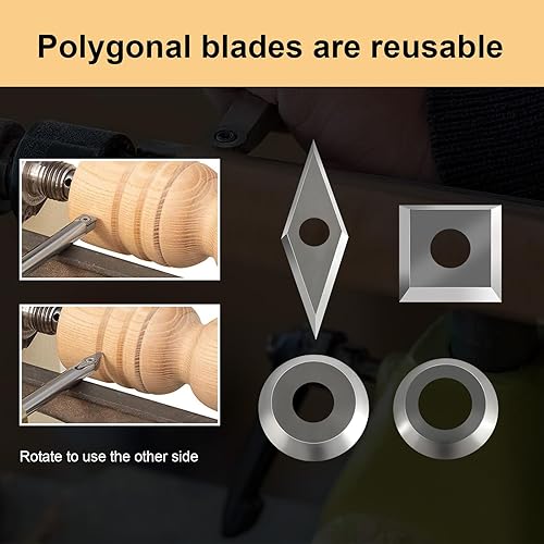 Miniatura 7 de Juego de 8 cortadores de carburo de tungsteno para herramientas de torneado de torno de madera (0.433 in cuadrados, 0.472 in y 0.350 in, inserciones