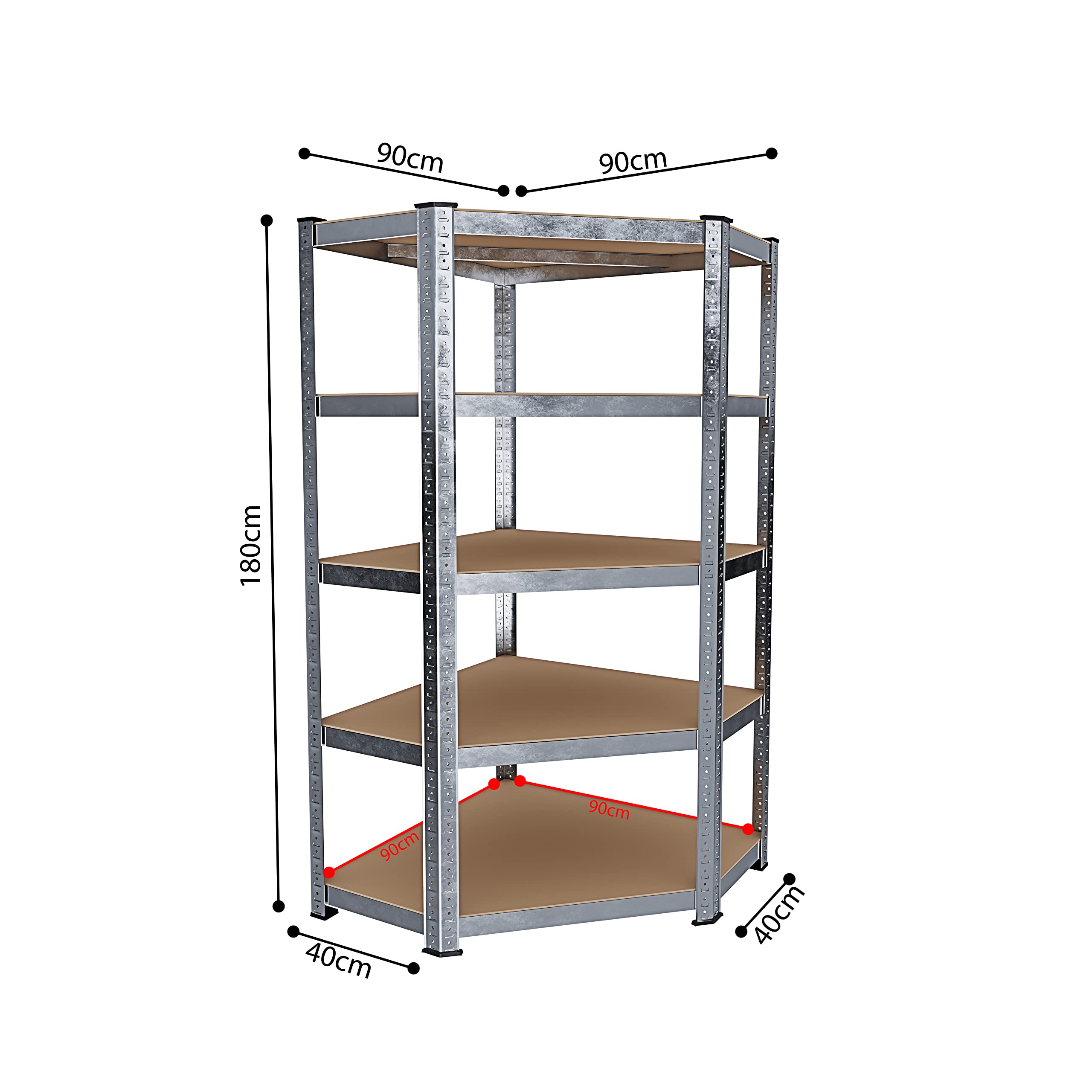 Metalowe Półki Narożne I MDF Półki Wysokiego Przepływu Do 875 kg Z 5 Regulowanymi Półkami Idealny Do Garażu Warsztat Piwnica Magazyn Modułowa Projekt 180 x 90 x 40 cm