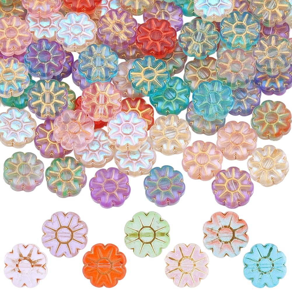 Perles de verre tchèques fleurs assorties pour bracelet et loisirs créatifs