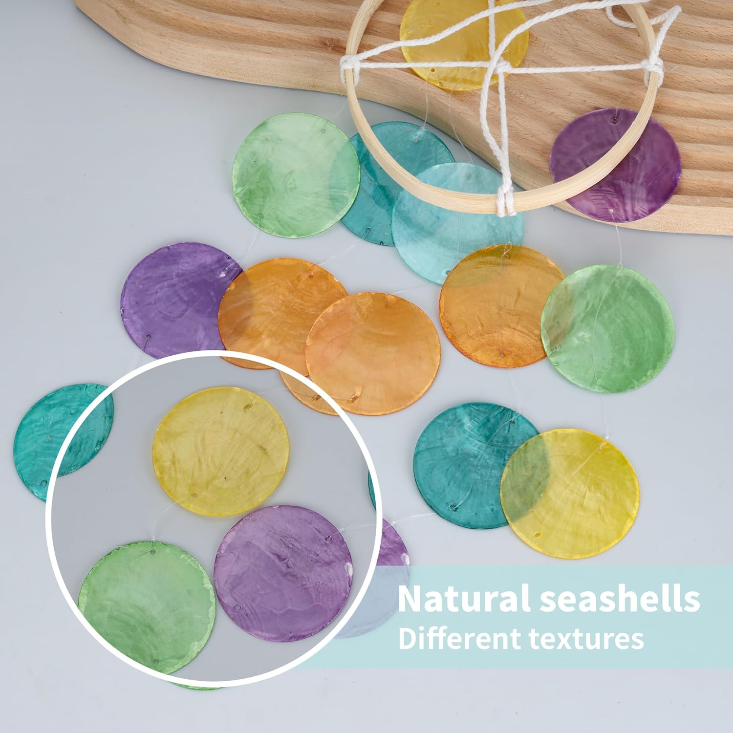 Capiz Wind Chimes for Outside, Outdoor Seashell Hanging Beach Coast Ocean Home Decorative, Rainbow Color Natural Shell Waterfall Windchimes for Summer Patio, Window, Porch, Memorial Gift(Multicolor - Image 3