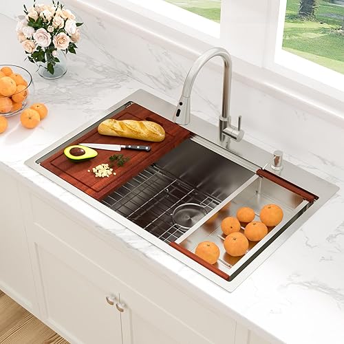 Miniatura 273 de Sarlai Fregadero de barra de 21 gotas de acero inoxidable - Fregadero de cocina de 21 x 20 pulgadas, estación de trabajo de montaje superior, acero