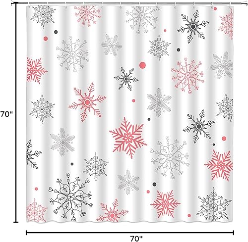 Miniatura 4 de Cortina de ducha de copo de nieve de Navidad, juego de cortina de baño de tela Holidy con ganchos (70 pulgadas de ancho x 70 pulgadas de alto)