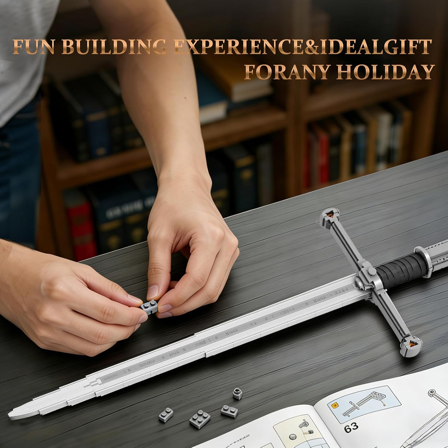 Reobrix Sword Building Sets for Adults, Collectible Sword Building Block for Display Model, Fantasy Narthil Sword Construction Bricks, Home Office Decor, Ideal Gifts for Adults 14+