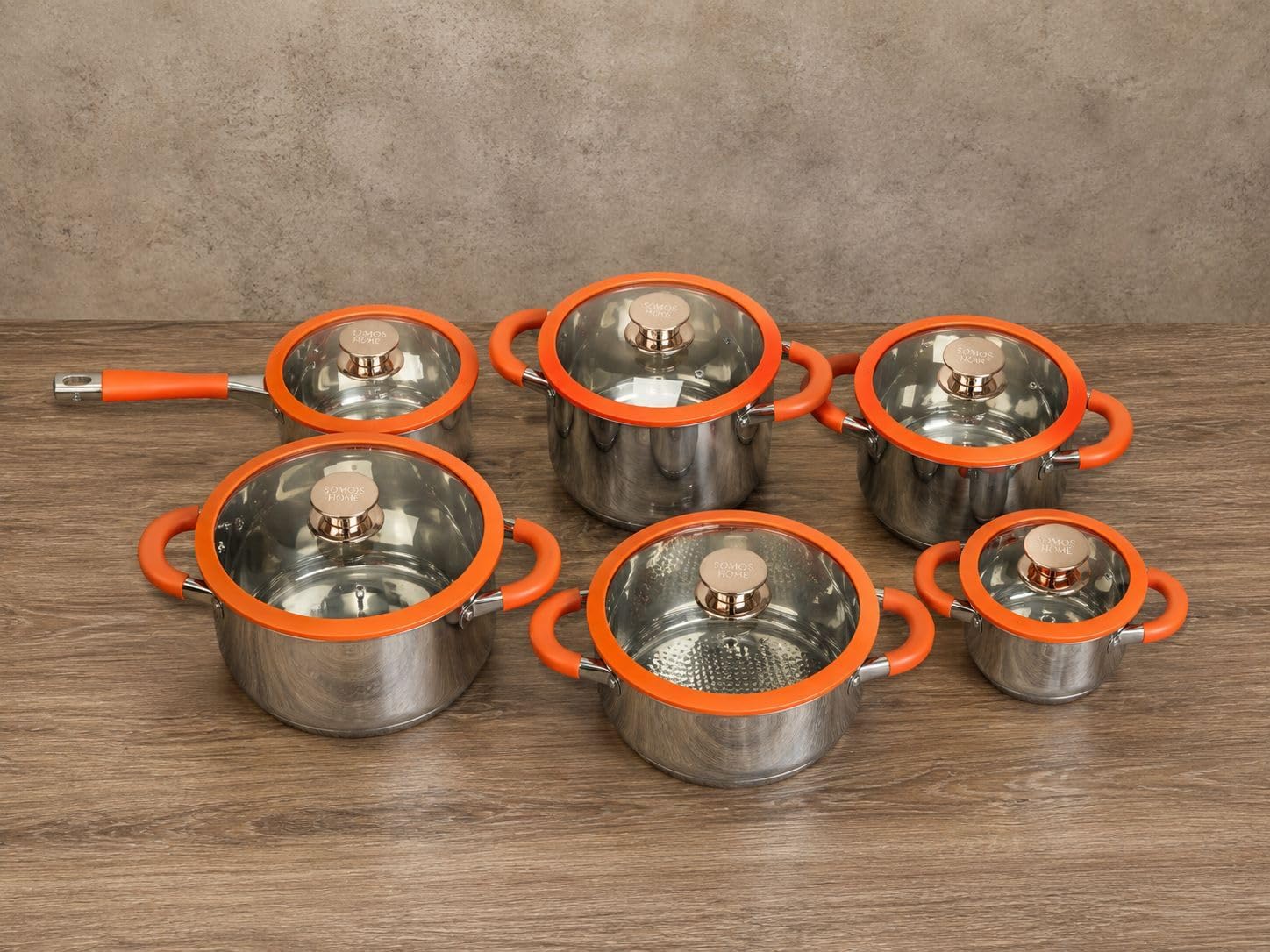 GALES PREMIUM-ORANGE 12-Piece Stainless Steel Cookware Set