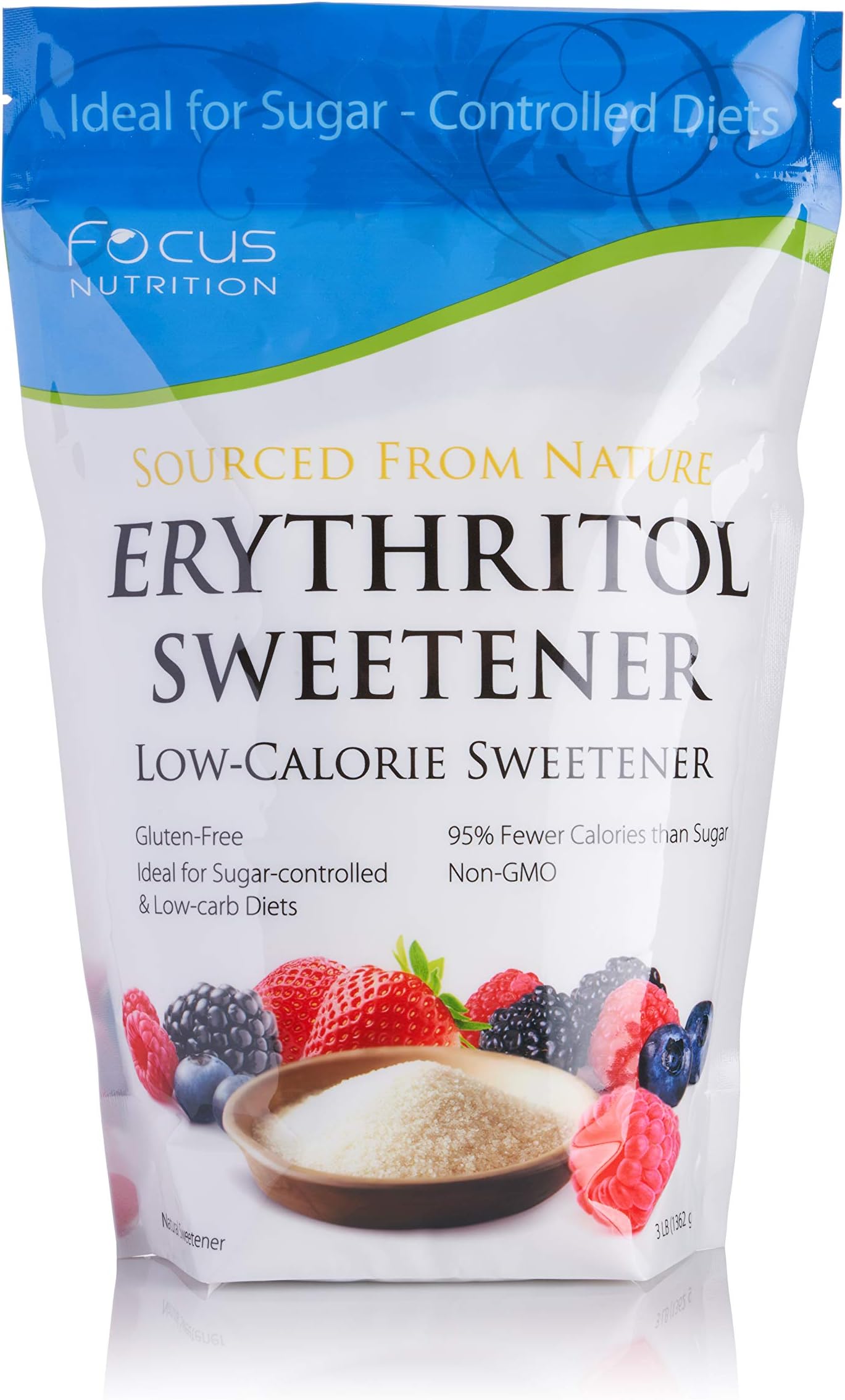 Sugar-Free, Non-GMO, Gluten-Free Erythritol Low Calorie Sweetener - 3 lbs. Ziplock Bag