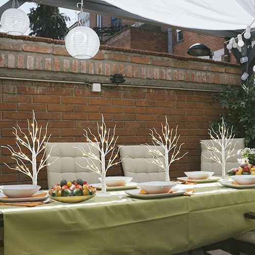 Miniatura 7 de Vanthylit Decoraciones de Pascua, árbol de abedul blanco con luces LED, juego de 4, árbol de Pascua blanco cálido, temporizador alimentado por