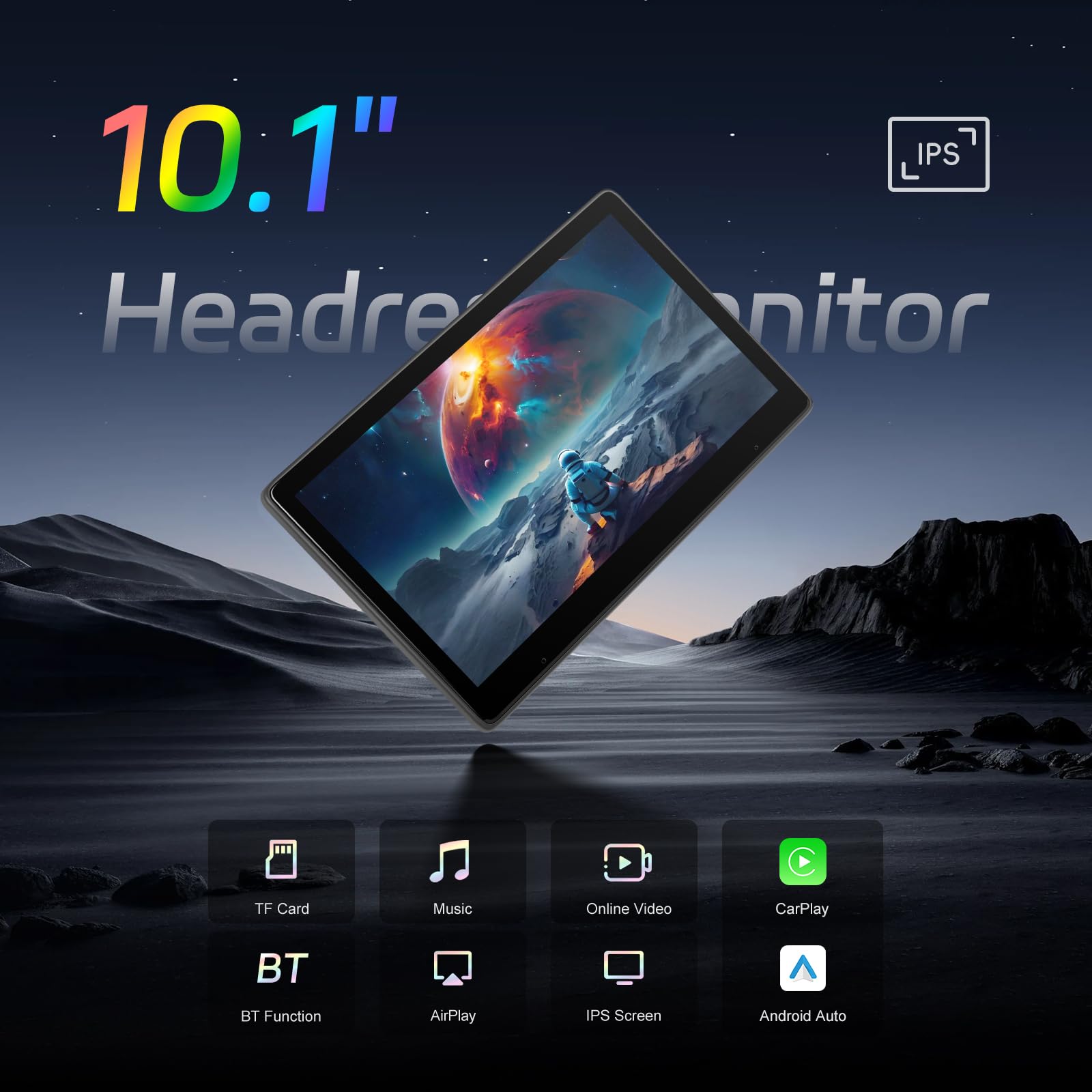 CAMECHO 10.1 Pouces IPS HD Écran Tactile Lecteur Portable Voiture, Moniteur Vidéo avec Appuie-tête Compatible Wireless Carplay/Android Auto Super Link Bluetooth FM, Type-C/USB Plug&Play+64G/Carte TF