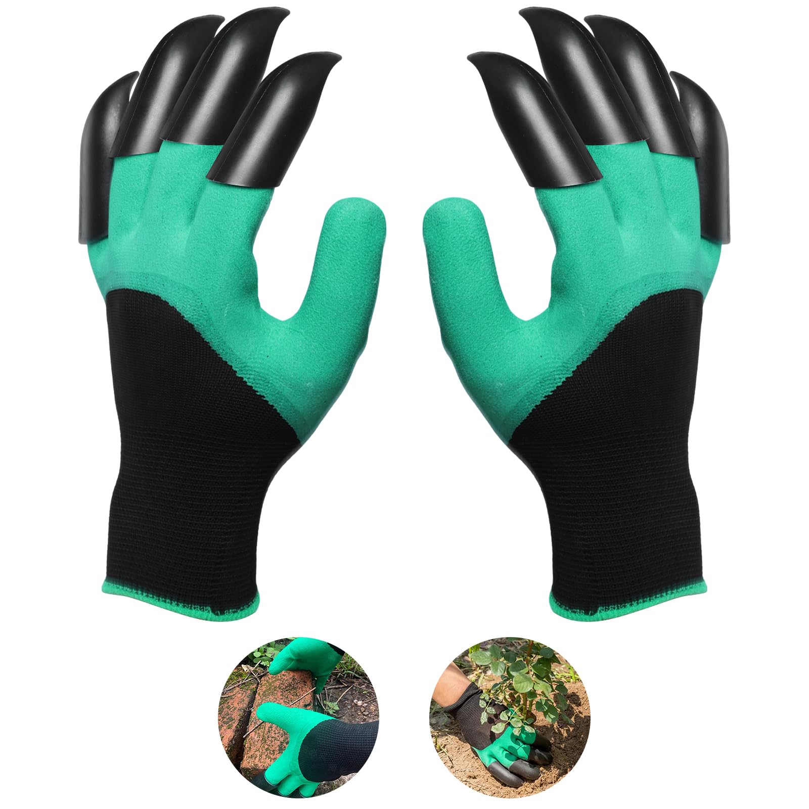 Storystore 1 Pair Garden Gloves with Claws, Gardening Gauntlets Waterproof Garden Gloves for Men and Women, Heavy Duty Gardening Gloves for Digging Planting Pruning (Green)