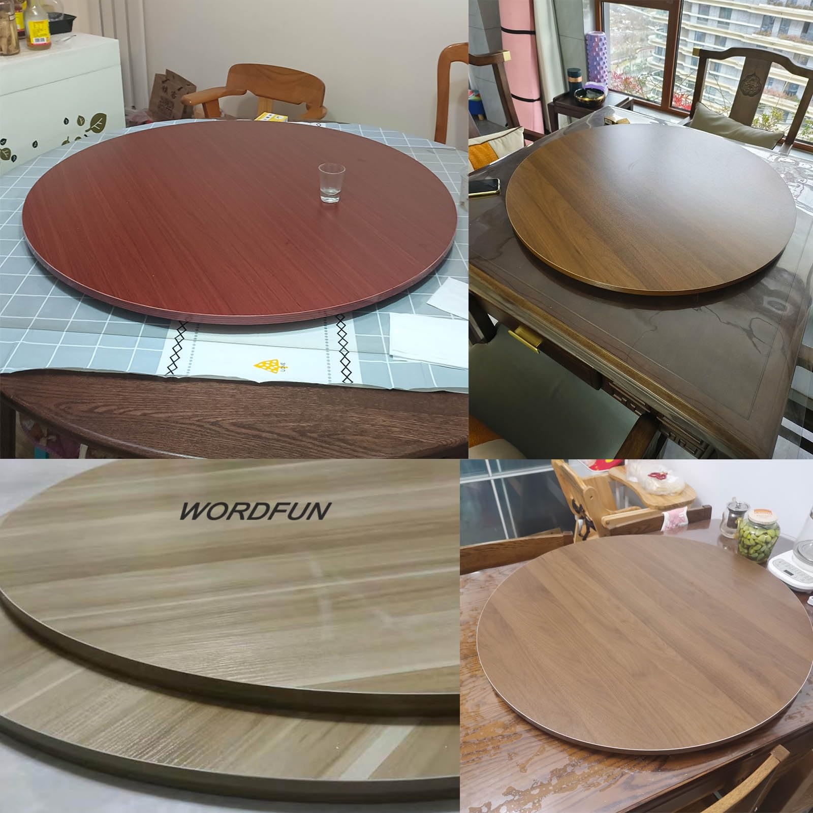WORDFUN Piatto Rotante da Tavolo, Tavola Rotante in Legno, Vassoio Girevole per Tavolo da Pranzo, 50/60/70/80/90/100cm, Supporti Girevoli per Piano Tavolo, Giradischi Girevole in Legno(E,70cm-28in)