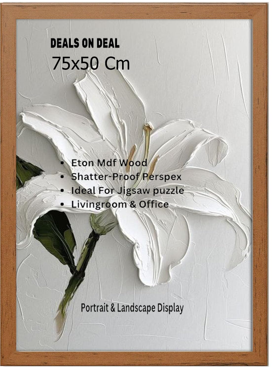 DEALS ON DEAL Modern Flat Profile Walnut 75x50 cm Handcrafted Shatter-Proof Perspex Eton Wooden for Gallery Jigsaw Puzzle Poster Frames Vertical & Horizontal