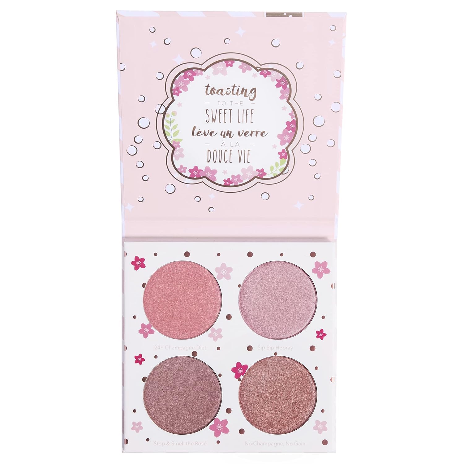 Powder Blush Makeup Palette for Face & Cheeks, Matte and Metallic Highlighter Make up Set, 4 Highlight Shades, Cotton Candy Champagne
