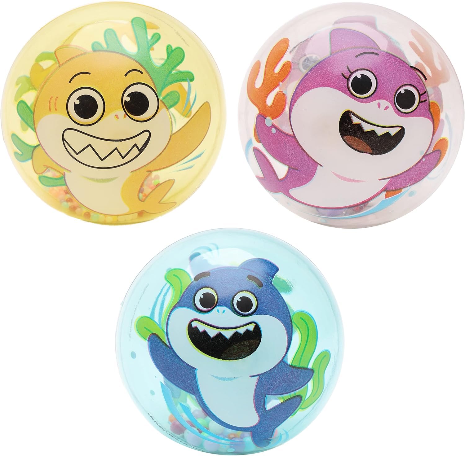 Toyland® Pack Of 3 Baby Shark 8cm Light Up & Shake Balls – Toddler Sensory Toys - Suitable From Birth