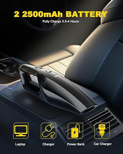 Miniatura 5 de TANYO Aspiradora de mano inalámbrica para automóvil, aspiradora portátil con succión de alta potencia, aspiradora de mano recargable, mini mano para