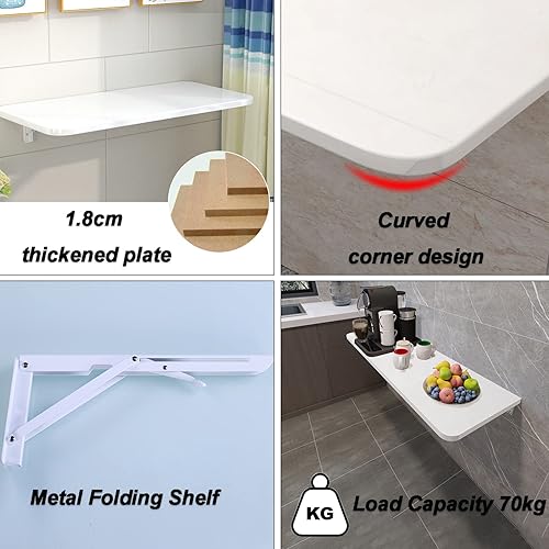 Miniatura 7 de Escritorio plegable montado en la pared, mesa de trabajo con hojas caídas, mesa plegable y resistente, escritorio de pared para espacios pequeños,