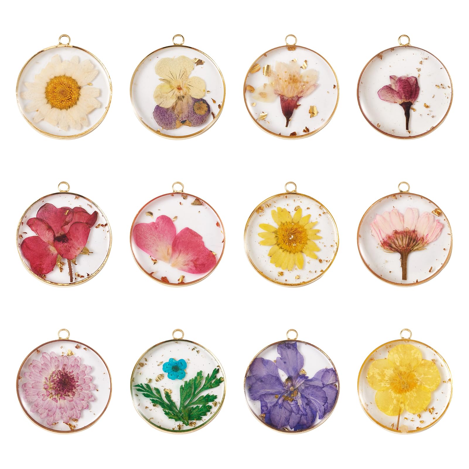 PandaHall 12 ciondoli geometrici a forma di fiori secchi, trasparenti, con foglie e piante, in resina, per la creazione di gioielli, collane, bracciali, regali di San Valentino