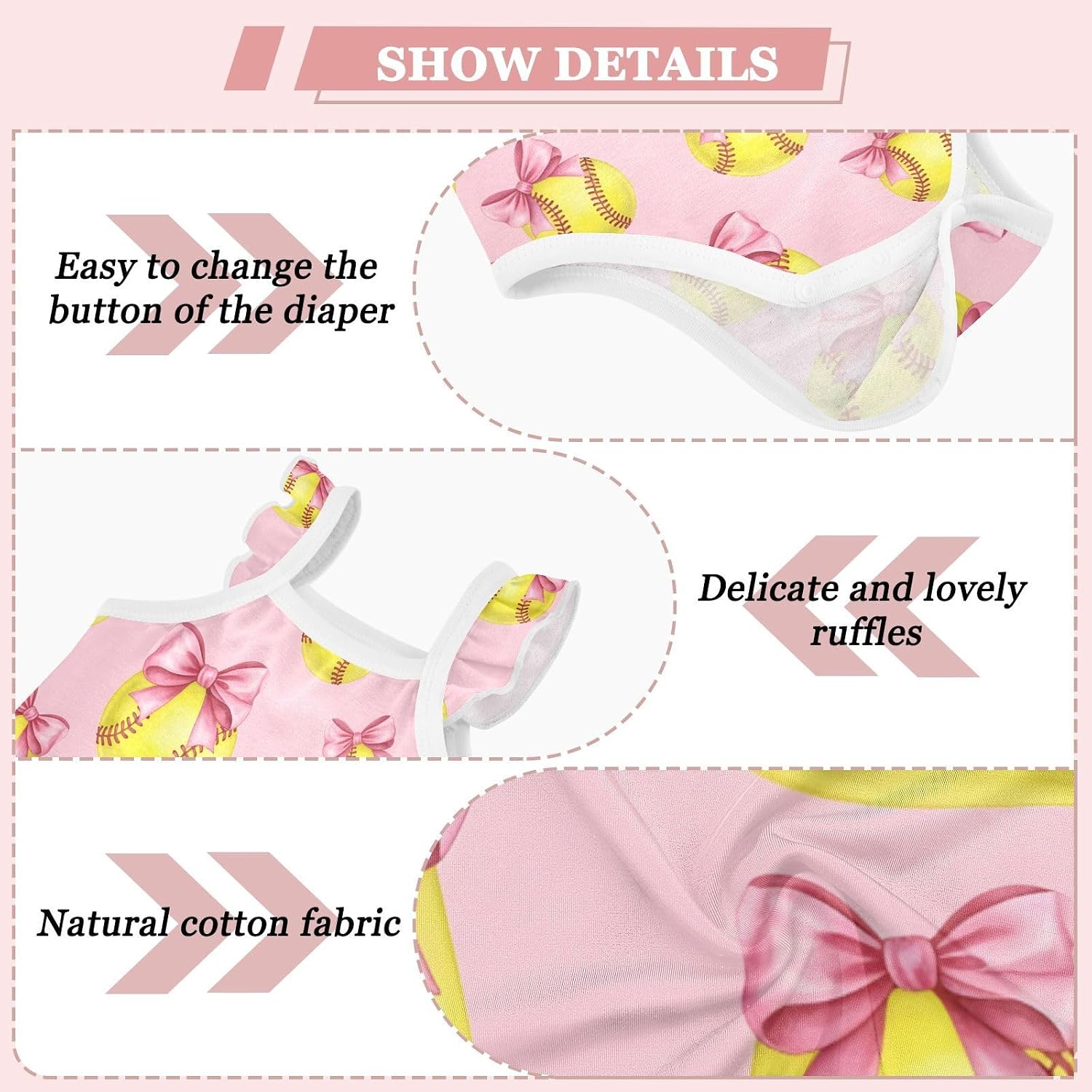 Baby Girls' Sleeveless Onesie Bodysuit Summer Infant Clothes for 3-12 Month,Pink Bow Softball