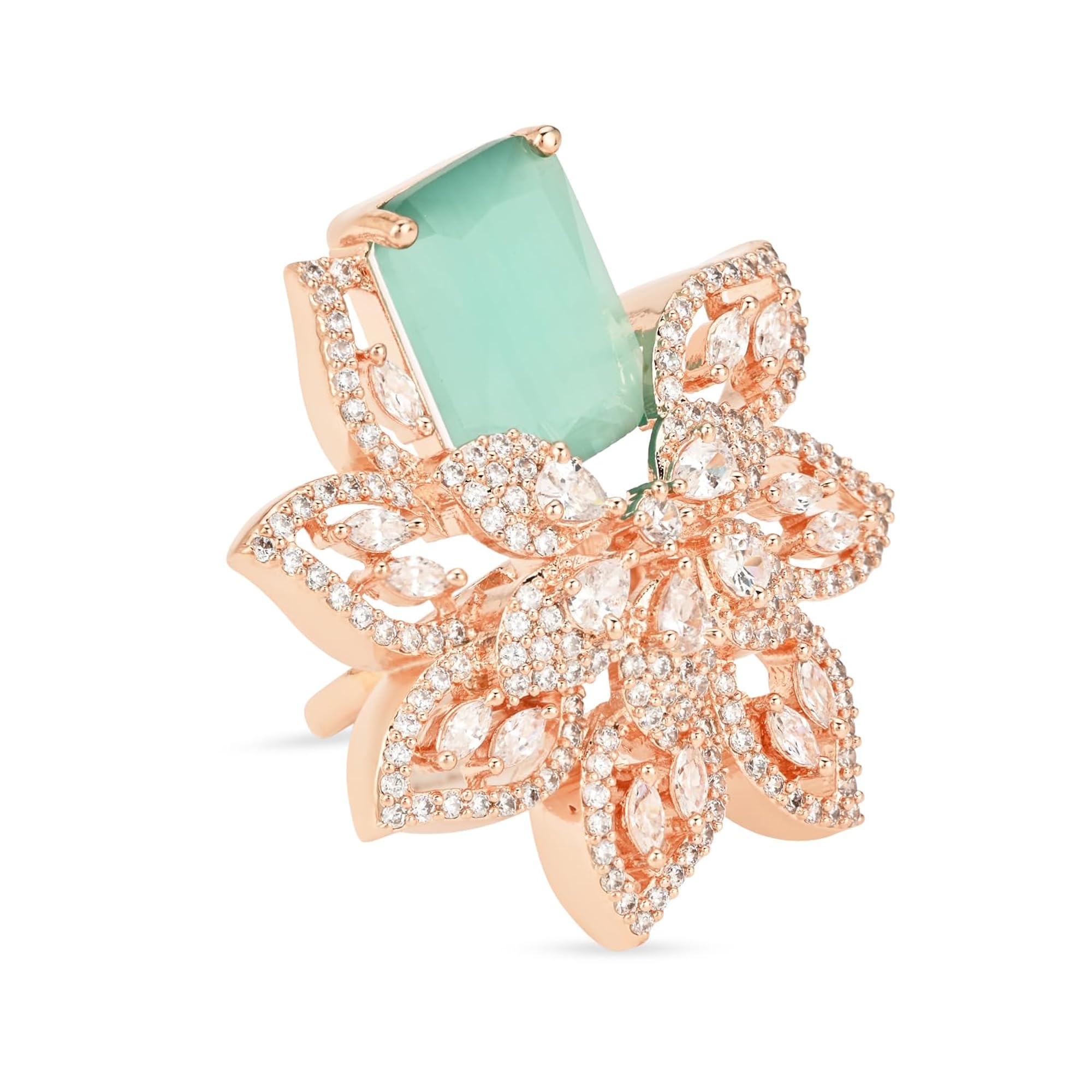 Women's Rose Gold Plated Floral CZ Adjustable Ring, Stylish