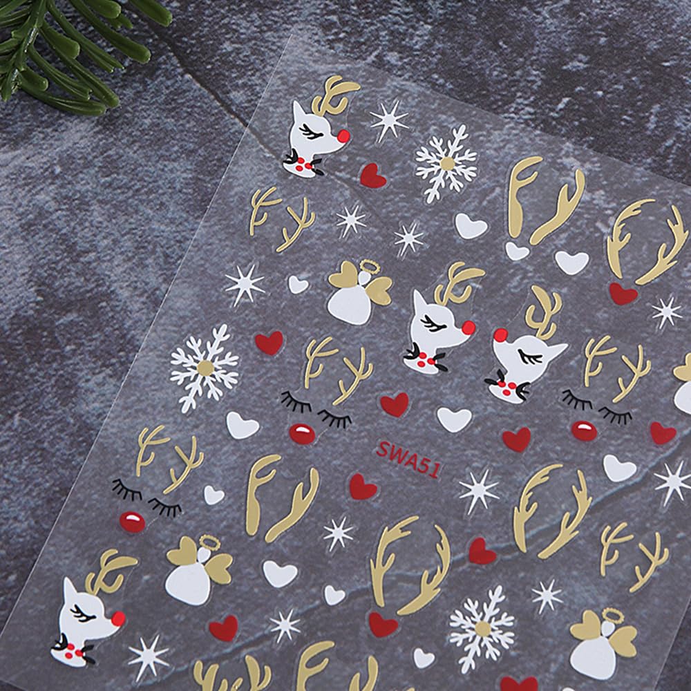 Nagelsticker Weihnachten – Gold-Glitzer-Designs Mit Elch, Schneeflocke, Weihnachtsbaum & Mehr, 9 Blätter