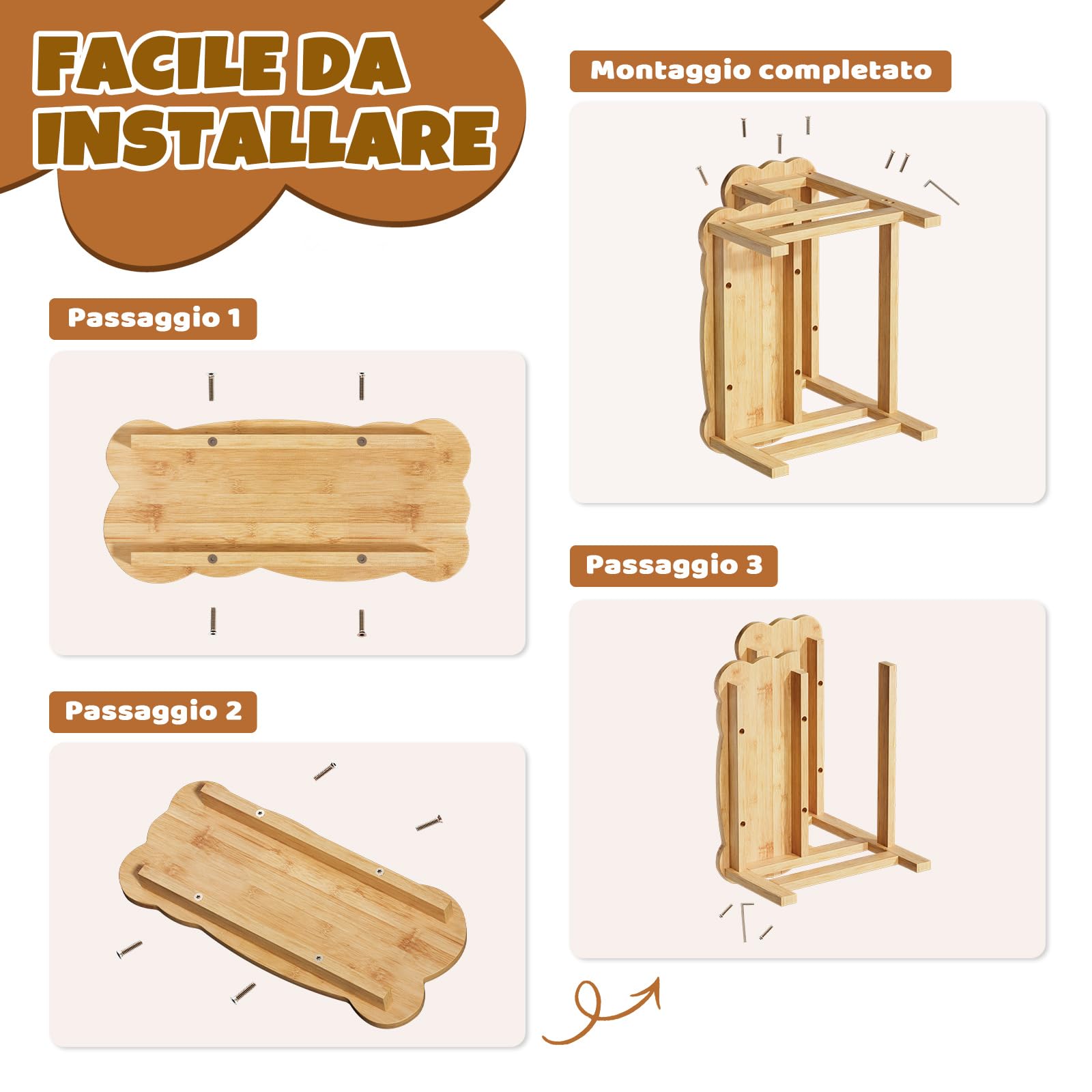 COSYLAND Sgabello Bagno Bambini in Bambù a 2 Gradini Antiscivolo Fino a 136 kg Naturale