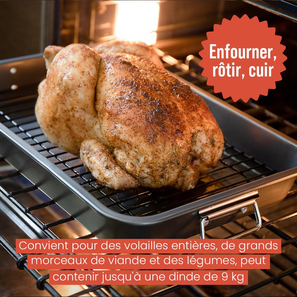 Chef Pomodoro – Grand Plat Four Antiadhésif avec Grille Four | Plaque Cuisson Four Rectangulaire avec Plateau, Plaque, Plat à Gratin, Lasagne – Acier Résistant – (41 x 29 cm)