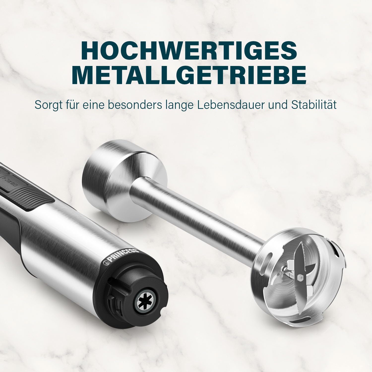 Princess Edelstahl-Stabmixer Prof XXL, 1500W, 50 cm Extra-Langer Stab, 5 Geschwindigkeiten, Turbofunktion, 4-Klingen-System, Messbecher mit Deckel, Spülmaschinenfest, 221233