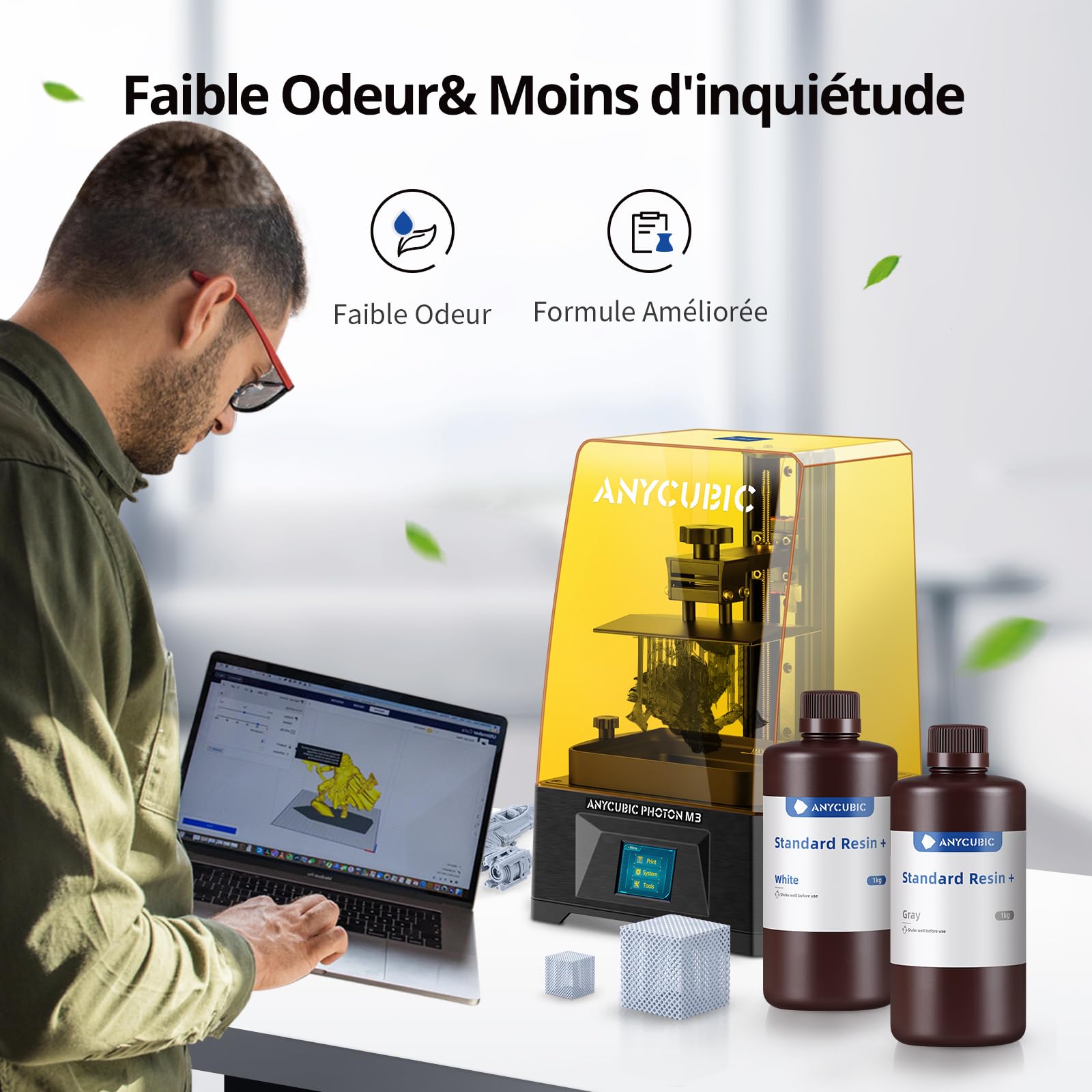 ANYCUBIC Résine Standard + Photopolymère Amélioré, Résine Standard d'Imprimante 3D DLP LCD, Plus Résistante et Plus Précise avec Photopolymérisation UV 405 nm Résine Rapide pour l'impression 3D,Gris