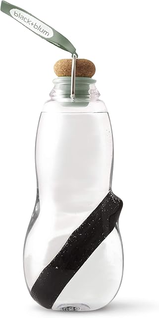 BLACK+BLUM - Eau Good Filter Water Bottle - Filtered Water using Traditional Japanese Binchotan Charcoal Filter Sticks, for Healthy Hydration - Leak Proof, BPA Free Tritan - Olive Green, 800 ml