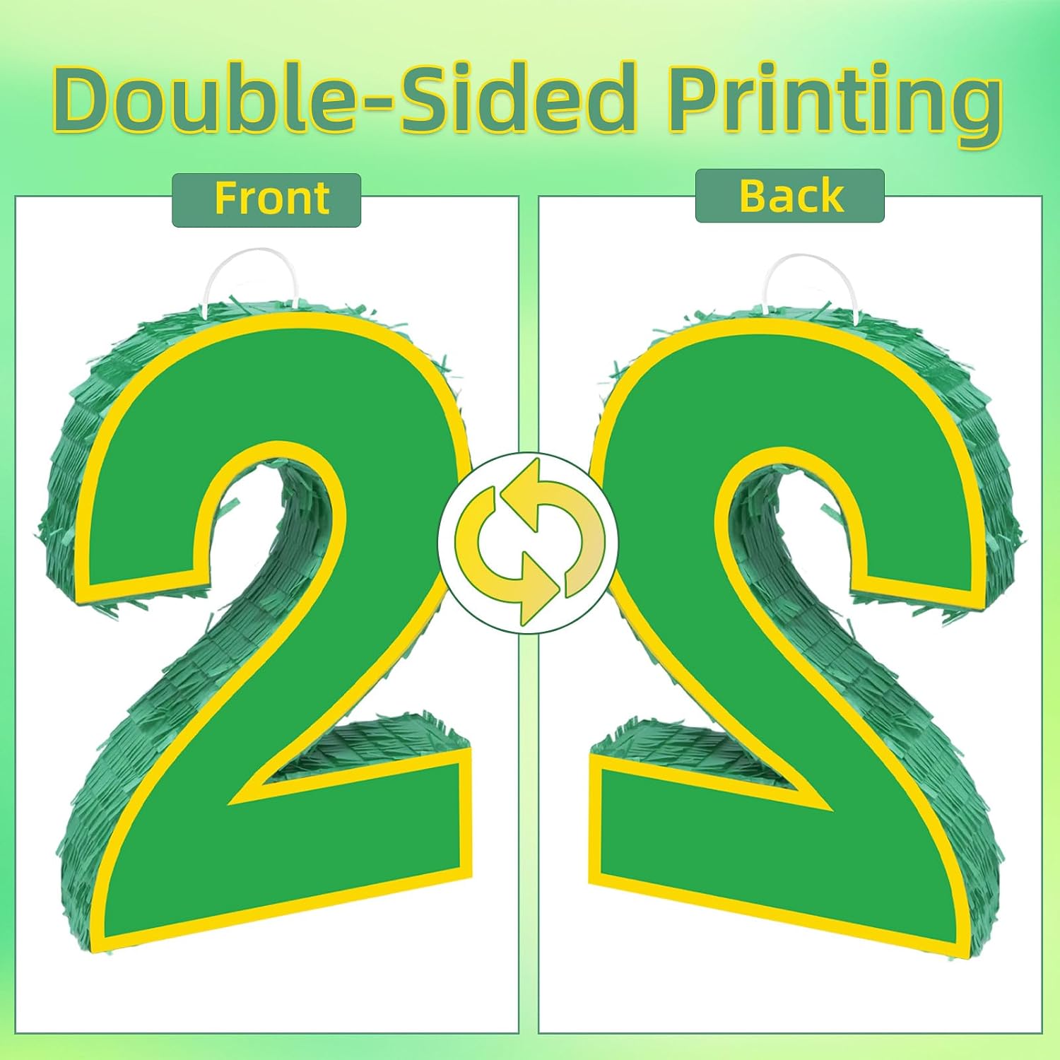 15.7" Yellow Green Number 2 Pinata, 2nd Birthday Party Decorations with Stick Blindfold Confetti for Boys Girls Yellow Green Theme Birthday Baby Shower