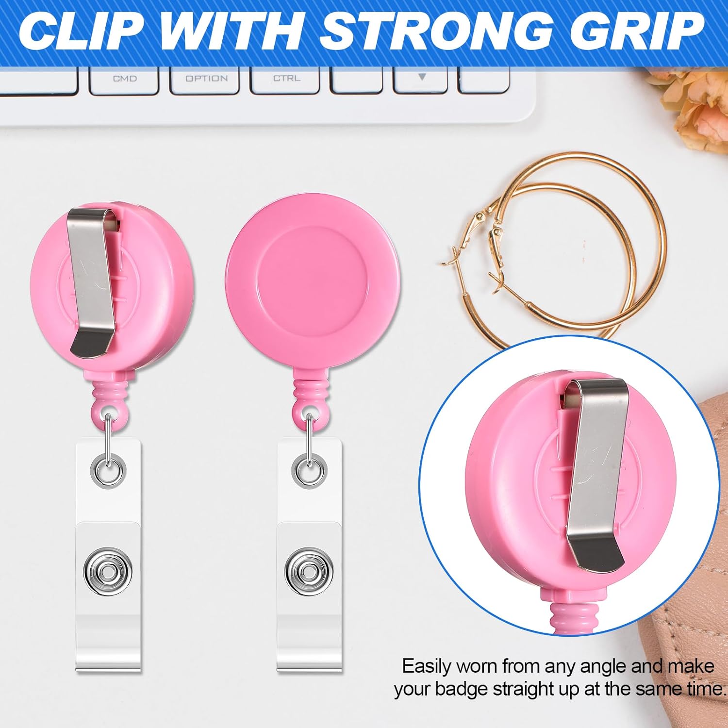 Harloon 150 Pcs Retractable Badge Reel Clips Holder Mixed Solid Color ID Badge Holder Nurse Students Doctor Keychain Whistles Lanyards for School Office Hanging ID Card Name Key Chain, 25 Colors