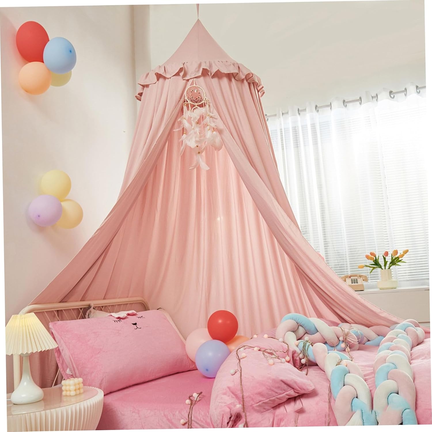 Large Princess Bed Canopy for Girls – Ruffled Edge Bed Tent for Children's Bedroom Play Area