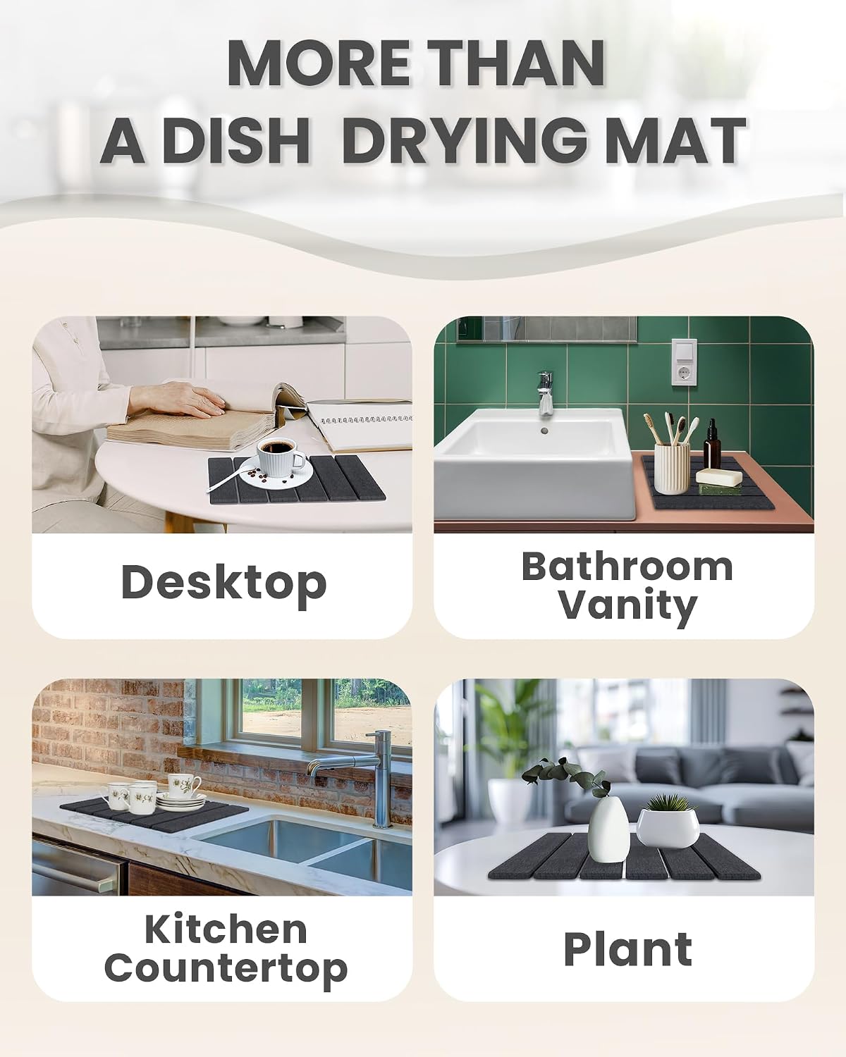16 x 12 Stone Dish Drying Mat for Kitchen Counter, Foldable, Gray image 4