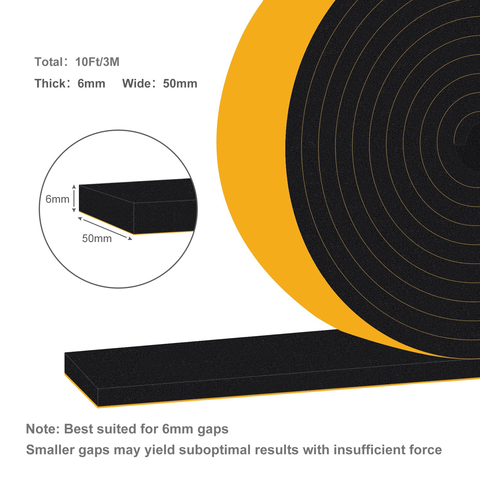 YIMIKI 3 Meters Draught Excluder 50mm(W) x 6mm(T), High Density Weather Strip,Gasket Seal, Anti-Vibration,Anti-Collision - Image 2