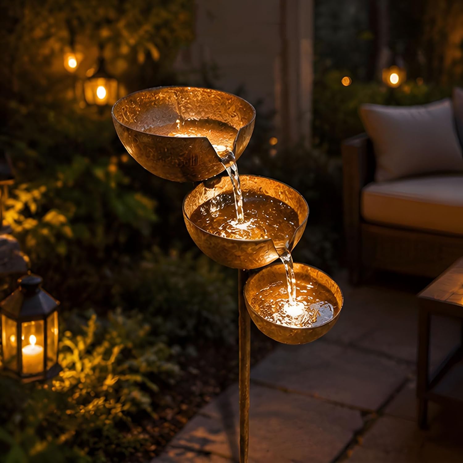 Cascading Bird Bath Stake Outdoor Metal Bowl Stand, Three Staggered Garden Water Bowl for Birds, Butterflies, Patio and Yard Decor Feeding Aged Metal Decor Rain Catcher Butterfly Patio Ornament