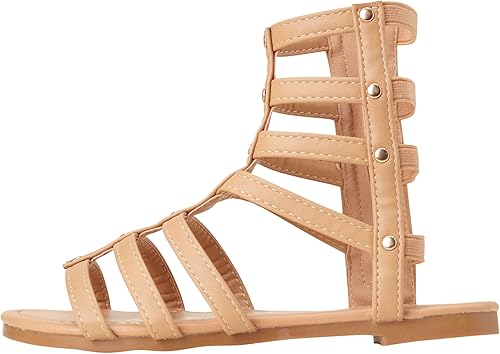 Miniatura 4 de bebe Sandalias para niñas pequeñas, sandalias de gladiador de cuero ligero con puntera abierta, para verano, con tiras planas