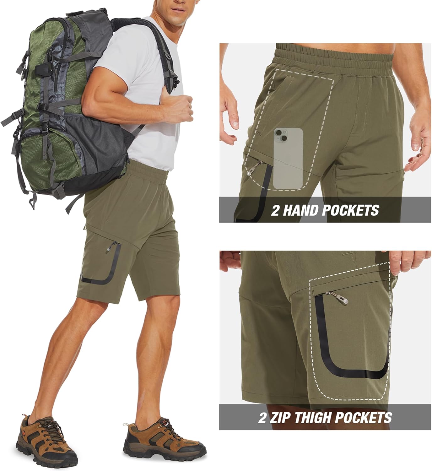 MOURCE Mens Hiking Shorts 9 Inch Inseam Quick Dry Lightweight Men Golf Shorts Breathable Outdoor Camping Travel