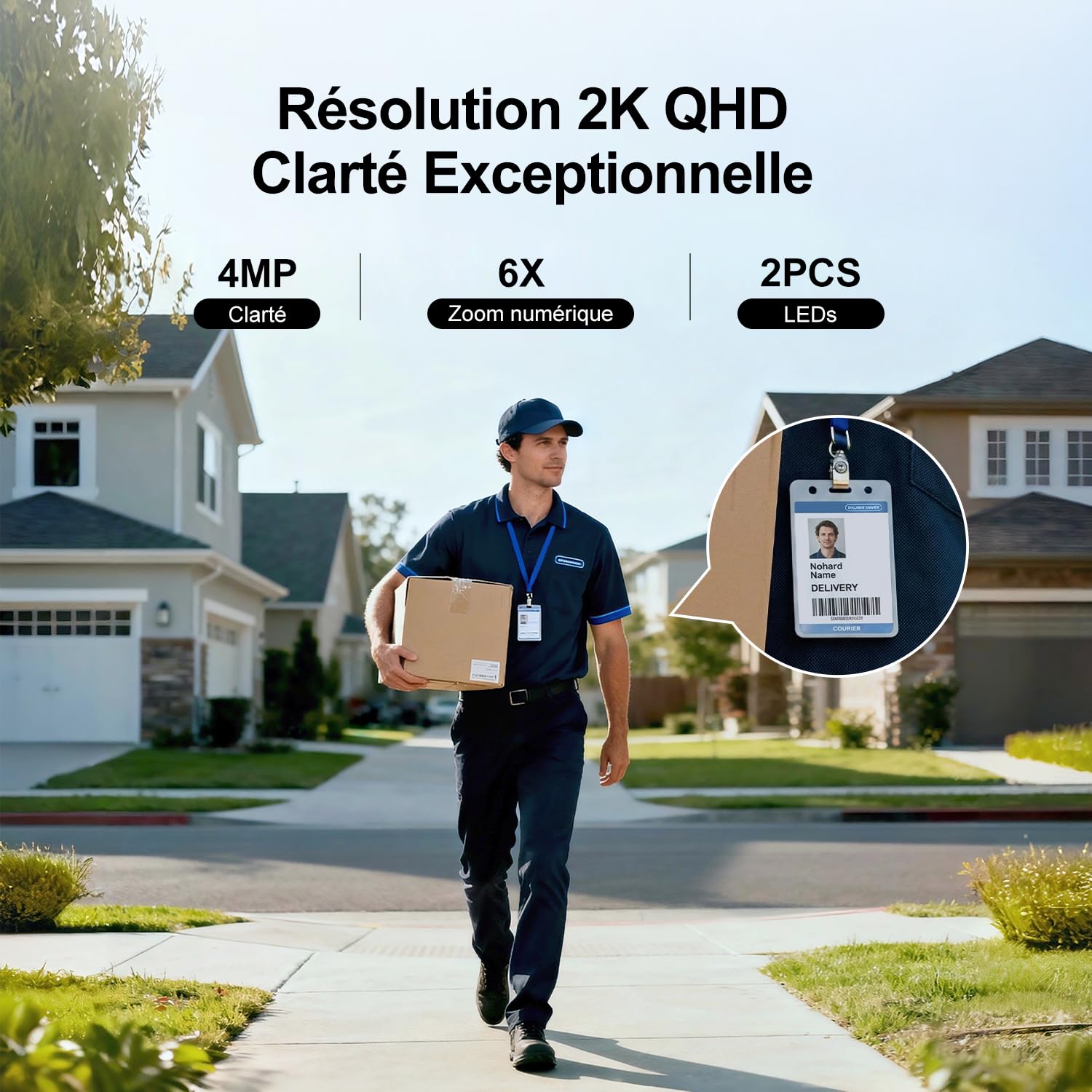 2K Camera Surveillance WiFi Exterieure sans Fil Solaire, 166° PIR