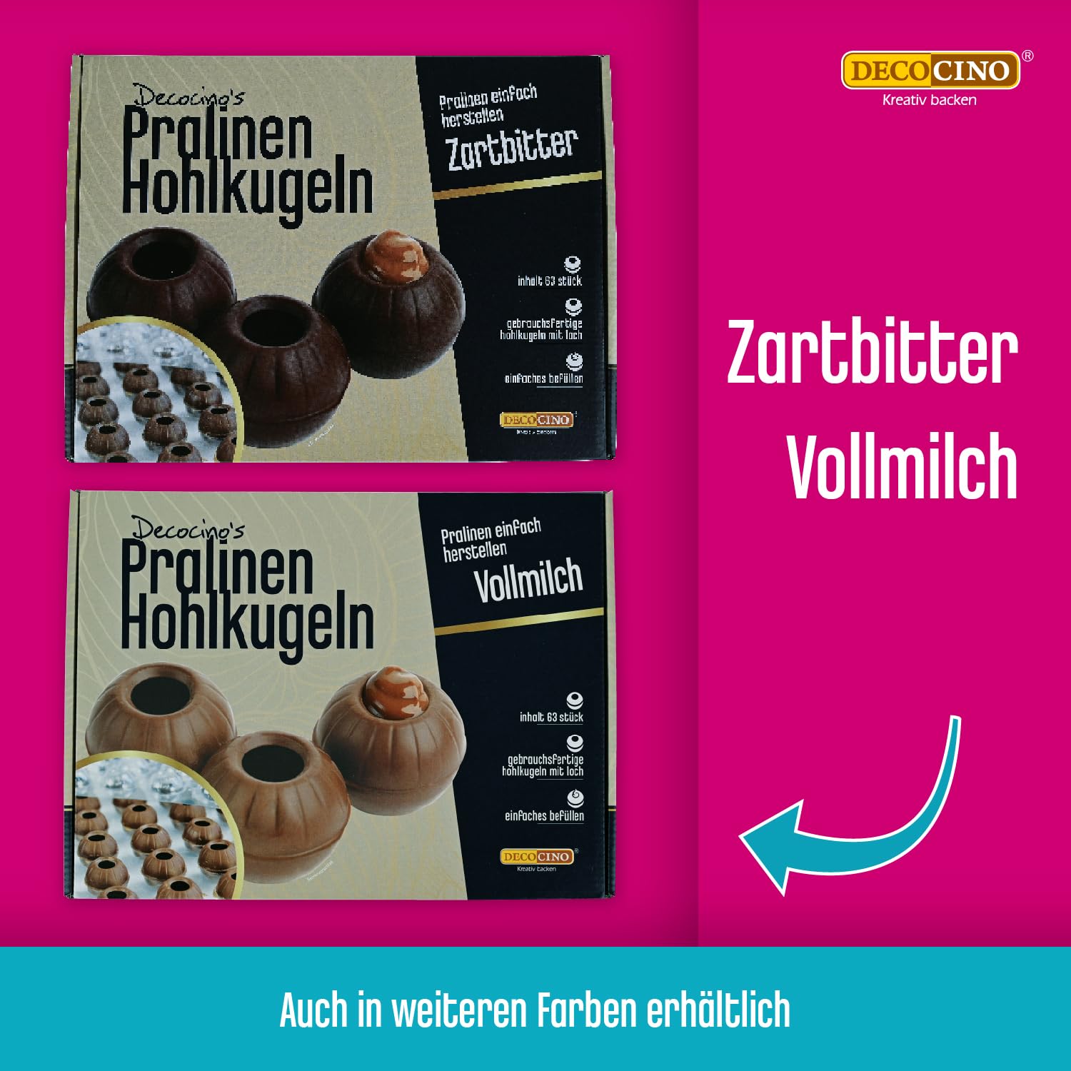 DECOCINO Pralinen-Hohlkörper (63 Stk) – Weiße Schokolade – Pralinen-Form |Pralinen selber machen – ideale Pralinen-Hohlkugeln für Weihnachts-Pralinen | 63 Stück (1er Pack)