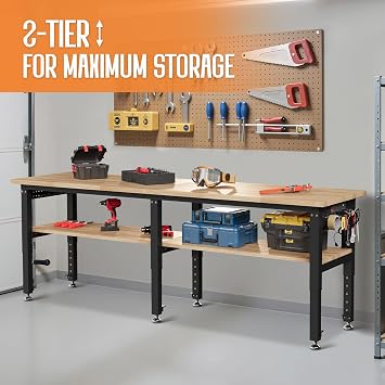 Albott 96-Inch Adjustable 2-Tier Workbench
