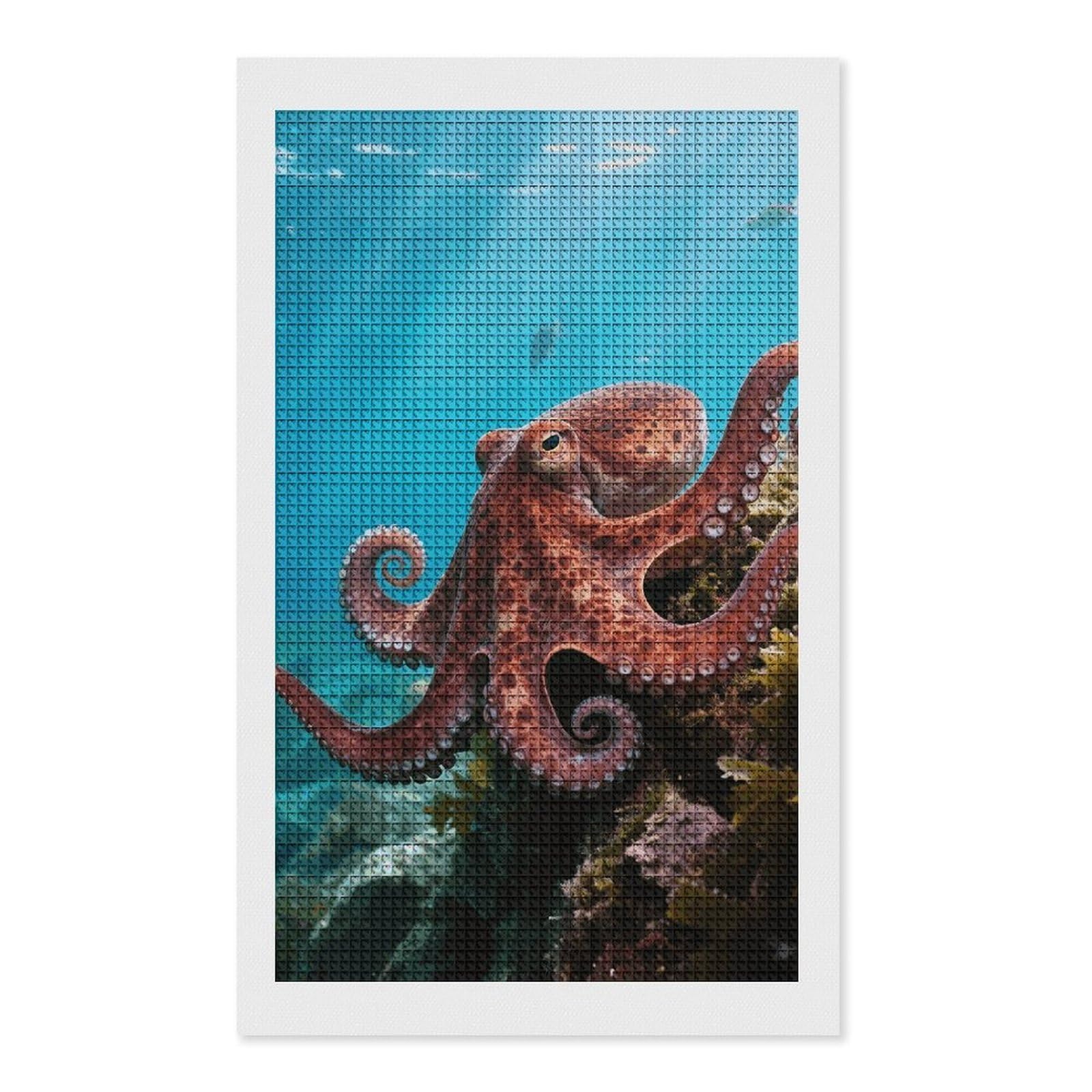 FodPand Octopus 5D Diamond Painting Kits for Adults Beginners Full Drill Square Diamond Dots Pictures Gem Art Supplies for Home Wall Room Decoration DIY Craft Set Gift 12x20
