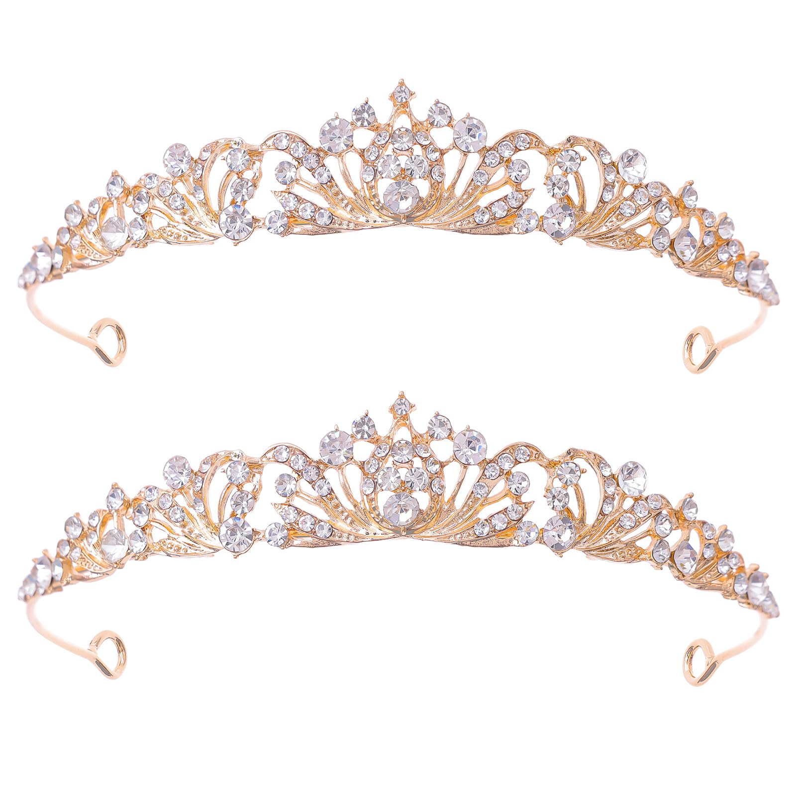2 Pieces Gold Tiara Crown for Women Wedding Tiaras for Bride Princess Crowns and Tiaras for Girl Rhinestone Crowns for Birthday Halloween Cosplay Christmas Party Prom Gifts