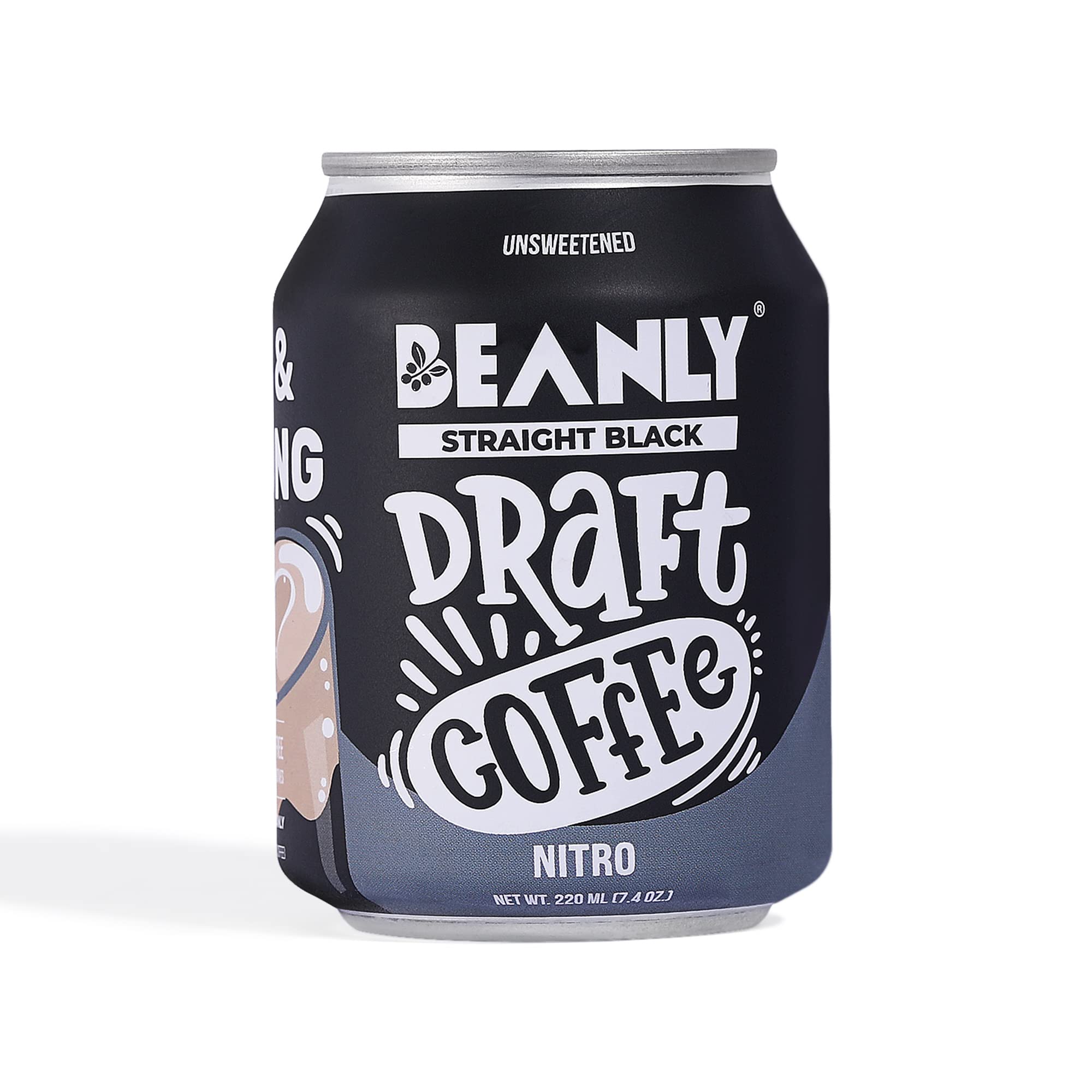 Beanly Nitro Draft Straight Black Ready To Drink Coffee | Pack of 6 x 220ml Cans | High caffeine Pre-workout Coffee | Dairy, Gluten, Sugar and Preservative Free