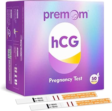 Premom hCG Pregnancy Test Strips: 50 Individually Wrapped Pregnancy Test Kit Powered by Premom Ovulation Predictor | hCG Urine Pregnancy Test Strips in Bulk