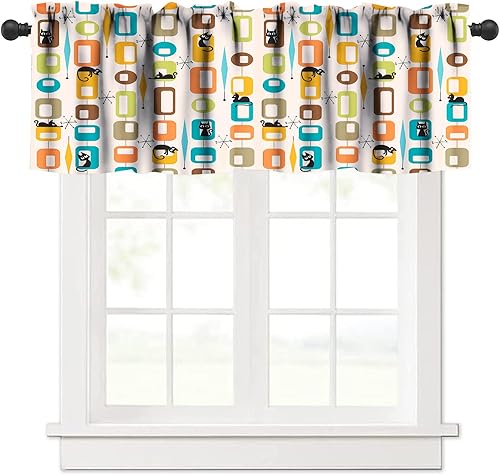 Miniatura 25 de Cortinas de cenefa de cocina de mediados de siglo, diseño geométrico abstracto de mediados de siglo, retro, moderno, tratamiento de ventana pequeña