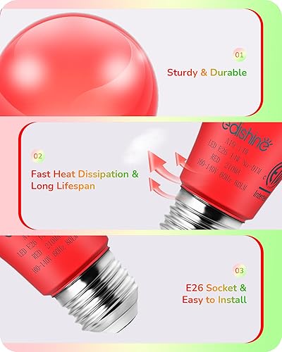 Miniatura 5 de EDISHINE Bombillas A19 de Halloween rojas y verdes, bombillas LED rojas de 14 W equivalentes a 100 W, bombillas de color verde, base E26 para