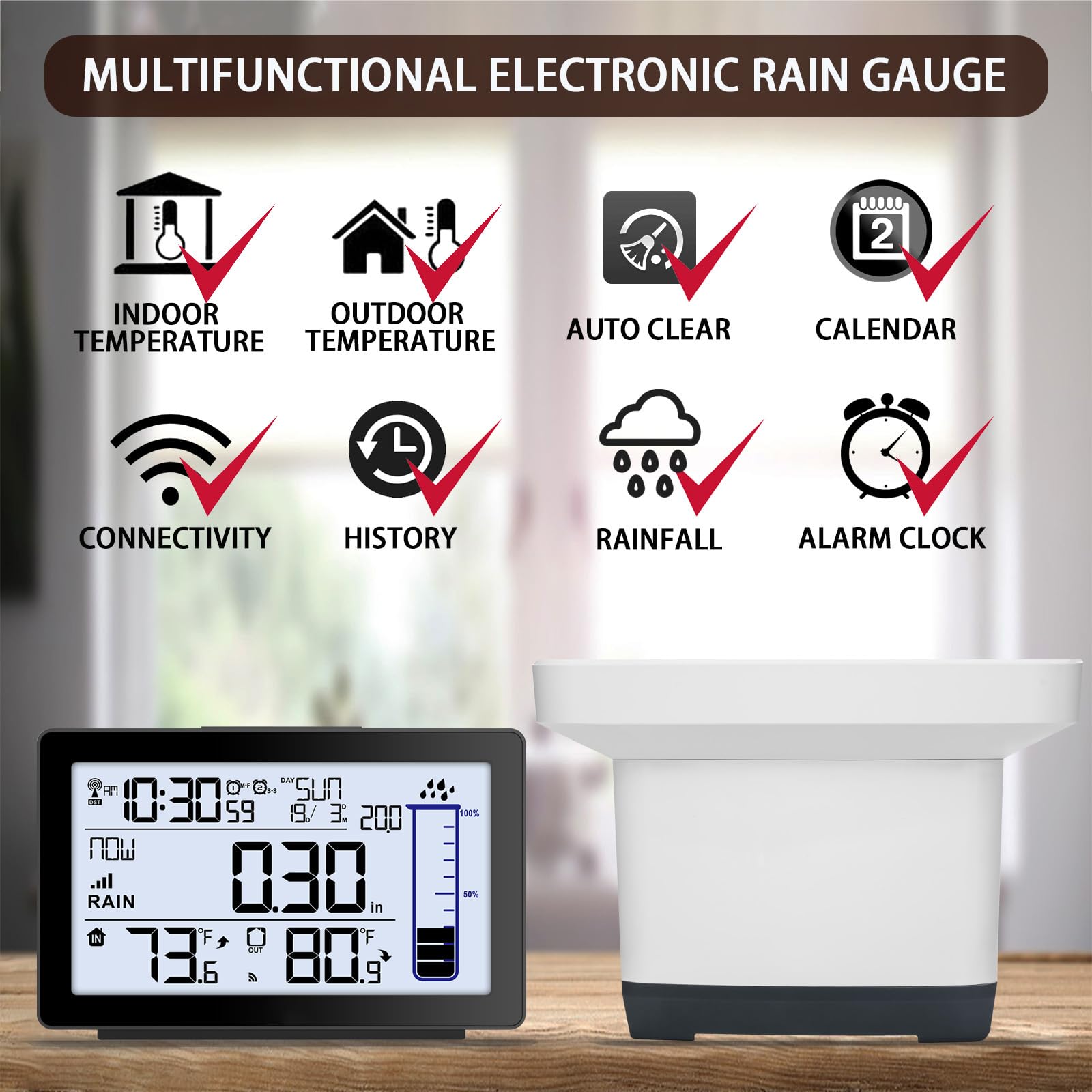 Pluviometro digitale senza fili per esterni, pluviometro digitale a svuotamento automatico, per esterni, con migliore valutazione, misuratore di pioggia elettronico per giardino, impermeabile a prova