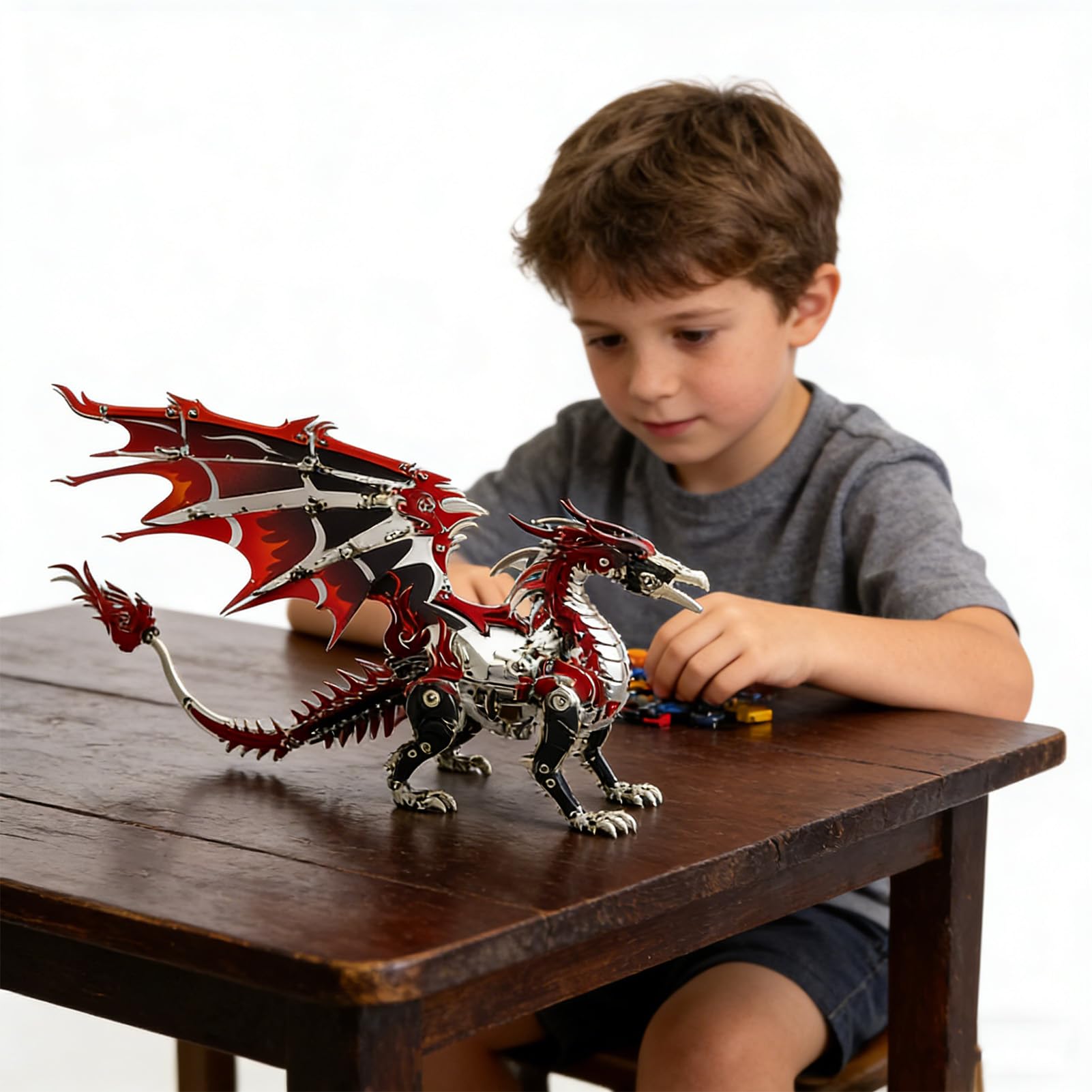 Generic Metalowe Puzzle ze Smokiem 3D Montaż Zabawka Budowlana dla Dorosłych i Nastolatków, Mechaniczny Model Smoka ze Stali Nierdzewnej DIY do Dekoracji Biurka