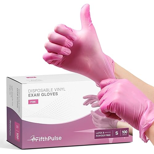 Pink Vinyl Disposable Gloves Small 100 Pack - Latex Free, Powder Free Medical Exam Gloves - Surgical, Home, Cleaning, and Food Gloves - 3 Mil Thickness
