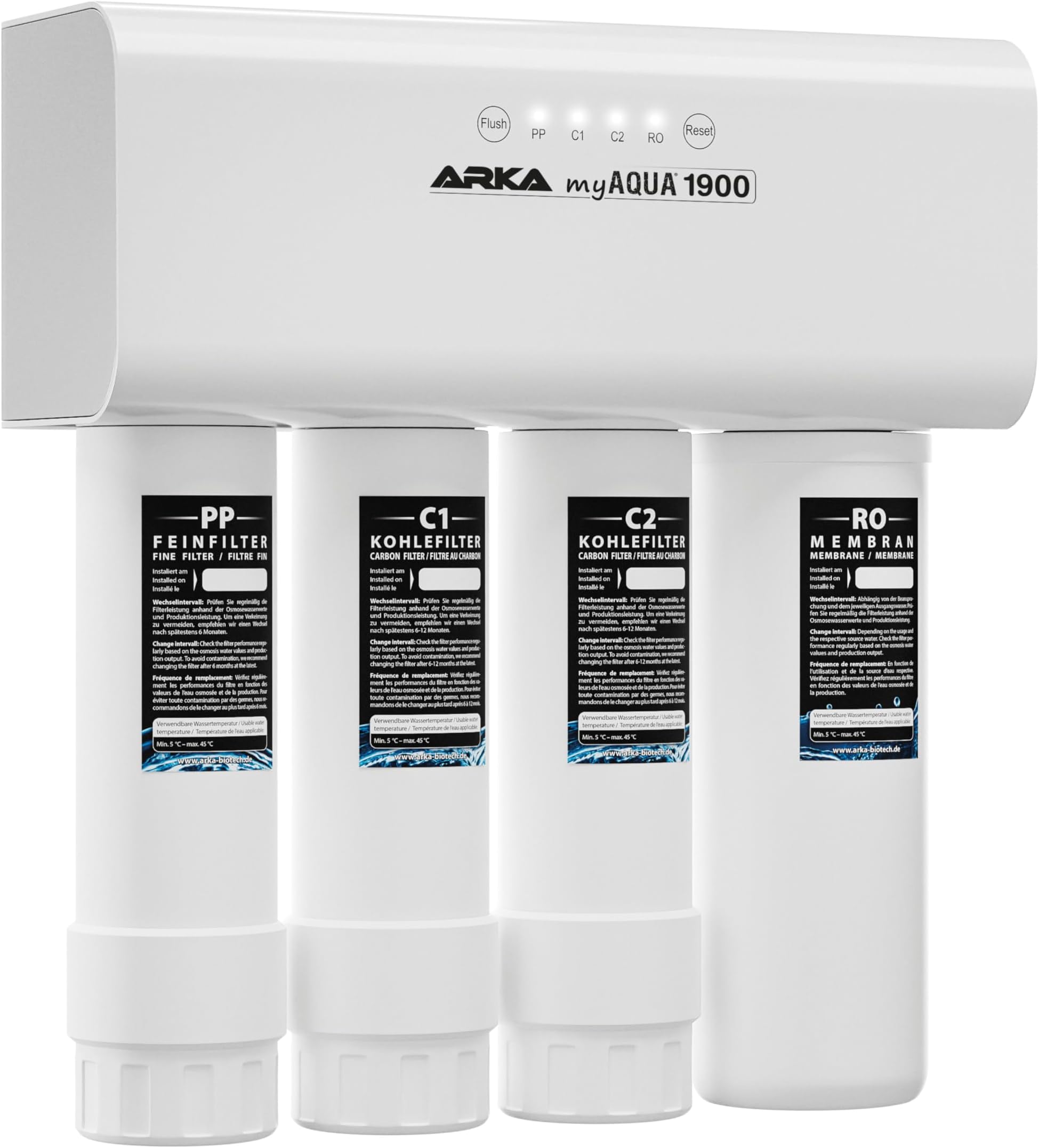 RO System Aquarium – ARKA myAQUA 1900 – 1900 L/Day high-Capacity Osmosis Unit – Filters 99% of Nitrate, Bacteria & Salts – Smart Water Filter for Household & Aquarium – LED Maintenance Alert – ARKA