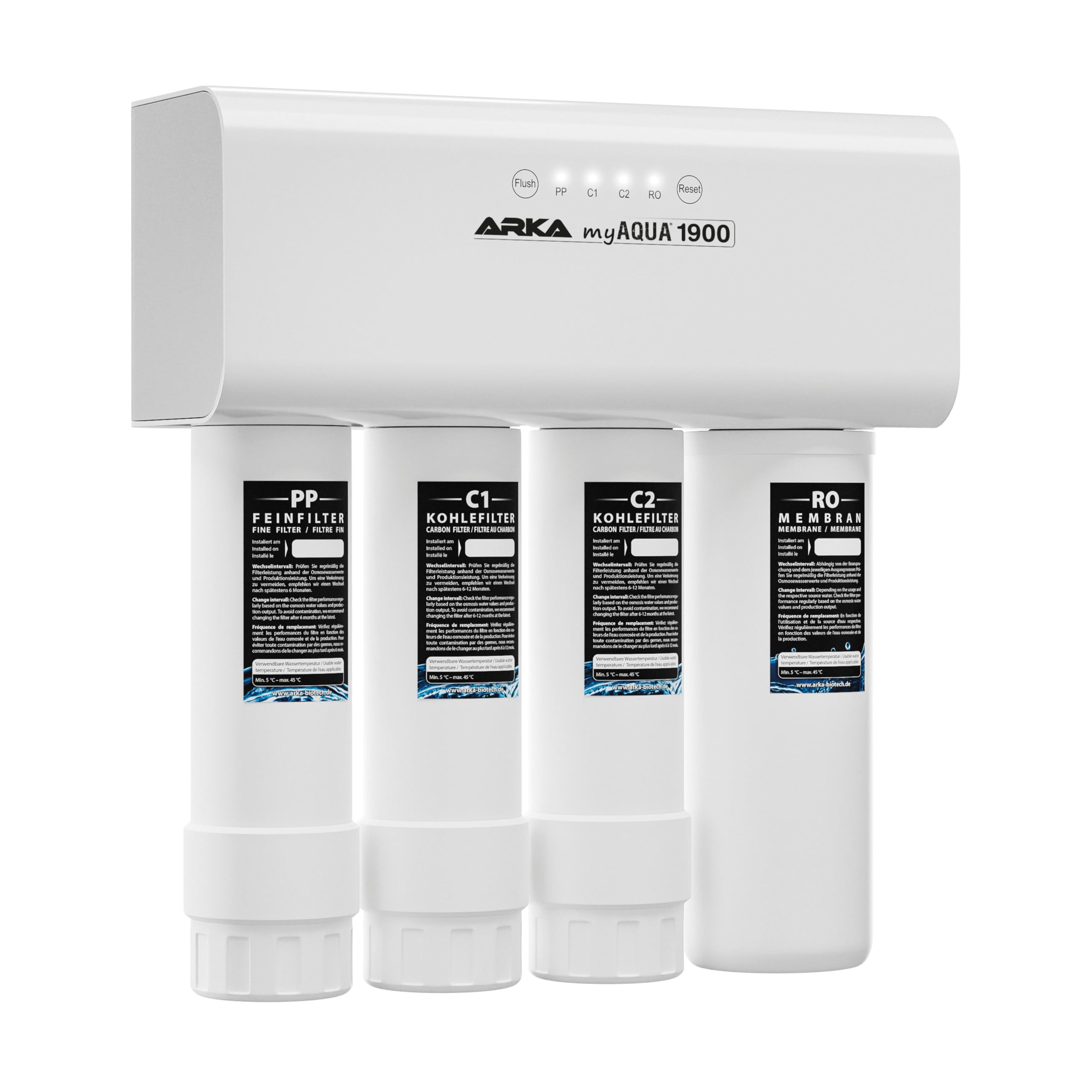 ARKA myAqua® 1900 reverse osmosis system for 1900l/day. Water filter and softening system Filter for up to 99% of pollutants, salt and bacteria from the water. Perfect for any household